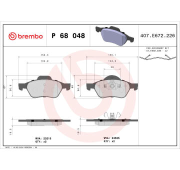 Sada brzdových destiček, kotoučová brzda BREMBO P 68 048X