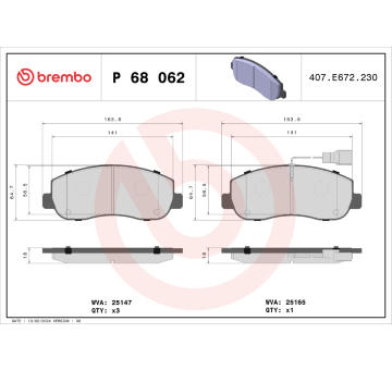 Sada brzdových destiček, kotoučová brzda BREMBO P 68 062