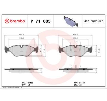 Sada brzdových destiček, kotoučová brzda BREMBO P 71 005