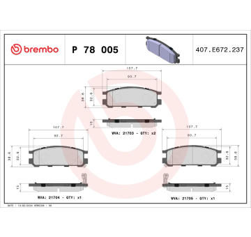 Sada brzdových destiček, kotoučová brzda BREMBO P 78 005