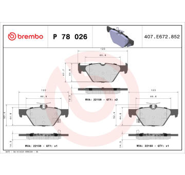 Sada brzdových destiček, kotoučová brzda BREMBO P 78 026