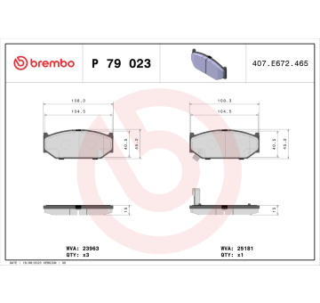 Sada brzdových destiček, kotoučová brzda BREMBO P 79 023