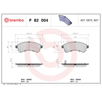 Sada brzdových destiček, kotoučová brzda BREMBO P 82 004