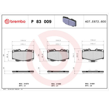 Sada brzdových destiček, kotoučová brzda BREMBO P 83 009