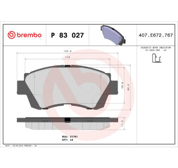 Sada brzdových destiček, kotoučová brzda BREMBO P 83 027