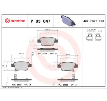 Sada brzdových destiček, kotoučová brzda BREMBO P 83 047