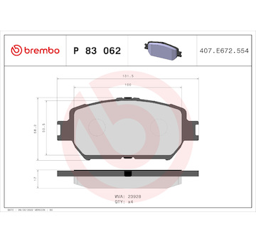 Sada brzdových destiček, kotoučová brzda BREMBO P 83 062