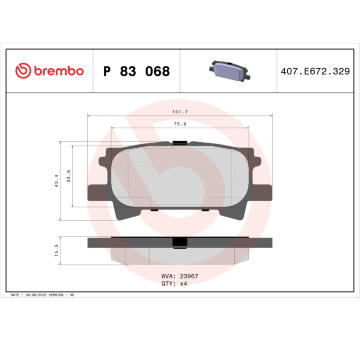 Sada brzdových destiček, kotoučová brzda BREMBO P 83 068