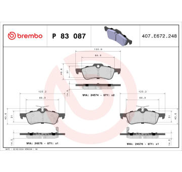 Sada brzdových destiček, kotoučová brzda BREMBO P 83 087