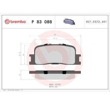 Sada brzdových destiček, kotoučová brzda BREMBO P 83 088