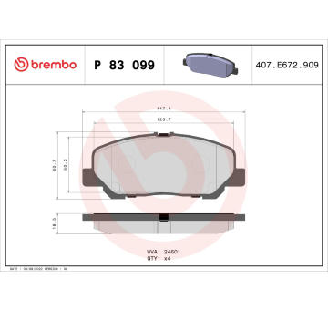 Sada brzdových destiček, kotoučová brzda BREMBO P 83 099