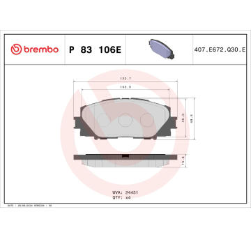 Sada brzdových destiček, kotoučová brzda BREMBO P 83 106E