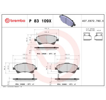 Sada brzdových destiček, kotoučová brzda BREMBO P 83 109X