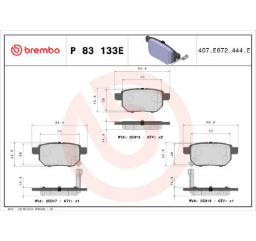 Sada brzdových destiček, kotoučová brzda BREMBO P 83 133E