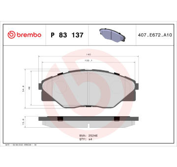 Sada brzdových platničiek kotúčovej brzdy BREMBO P 83 137