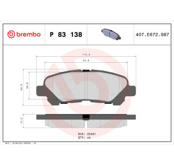 Sada brzdových destiček, kotoučová brzda BREMBO P 83 138