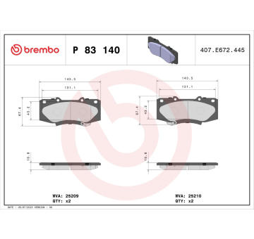 Sada brzdových destiček, kotoučová brzda BREMBO P 83 140