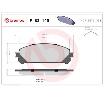 Sada brzdových destiček, kotoučová brzda BREMBO P 83 145