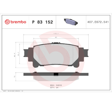 Sada brzdových destiček, kotoučová brzda BREMBO P 83 152