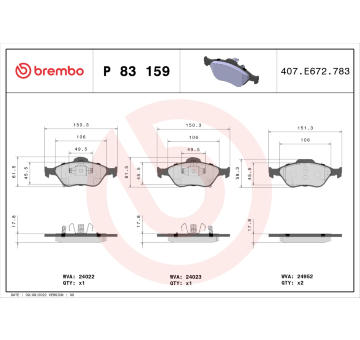 Sada brzdových destiček, kotoučová brzda BREMBO P 83 159