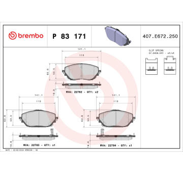 Sada brzdových destiček, kotoučová brzda BREMBO P 83 171