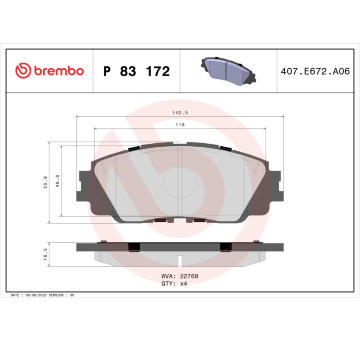 Sada brzdových destiček, kotoučová brzda BREMBO P 83 172