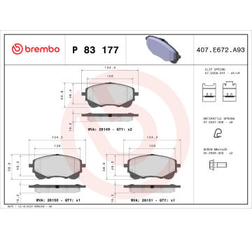 Sada brzdových destiček, kotoučová brzda BREMBO P 83 177