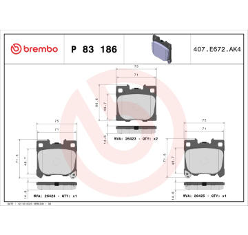 Sada brzdových destiček, kotoučová brzda BREMBO P 83 186