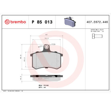 Sada brzdových destiček, kotoučová brzda BREMBO P 85 013