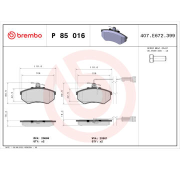 Sada brzdových destiček, kotoučová brzda BREMBO P 85 016