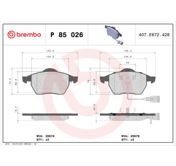 Sada brzdových destiček, kotoučová brzda BREMBO P 85 026