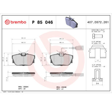 Sada brzdových destiček, kotoučová brzda BREMBO P 85 046