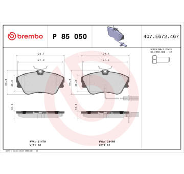 Sada brzdových destiček, kotoučová brzda BREMBO P 85 050