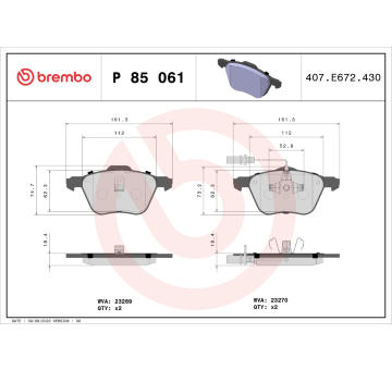 Sada brzdových destiček, kotoučová brzda BREMBO P 85 061