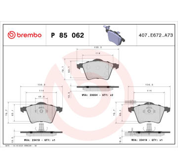 Sada brzdových destiček, kotoučová brzda BREMBO P 85 062