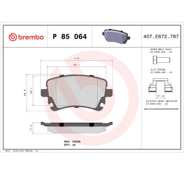 Sada brzdových destiček, kotoučová brzda BREMBO P 85 064