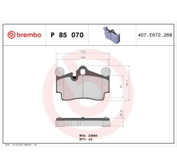 Sada brzdových destiček, kotoučová brzda BREMBO P 85 070