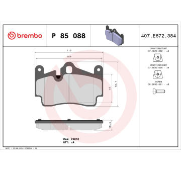 Sada brzdových destiček, kotoučová brzda BREMBO P 85 088