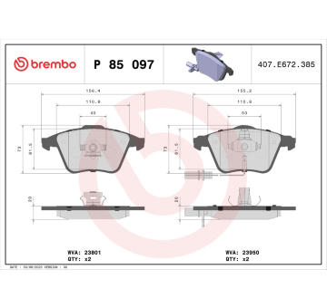 Sada brzdových destiček, kotoučová brzda BREMBO P 85 097