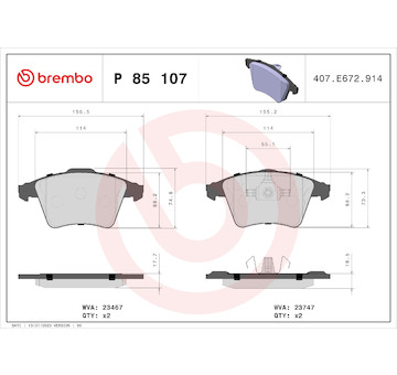 Sada brzdových destiček, kotoučová brzda BREMBO P 85 107