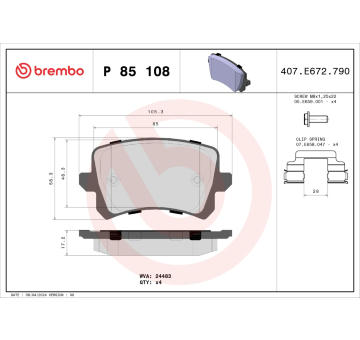 Sada brzdových destiček, kotoučová brzda BREMBO P 85 108