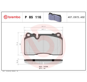 Sada brzdových destiček, kotoučová brzda BREMBO P 85 116