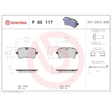 Sada brzdových destiček, kotoučová brzda BREMBO P 85 117