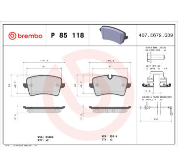 Sada brzdových destiček, kotoučová brzda BREMBO P 85 118X