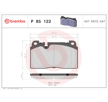 Sada brzdových destiček, kotoučová brzda BREMBO P 85 122