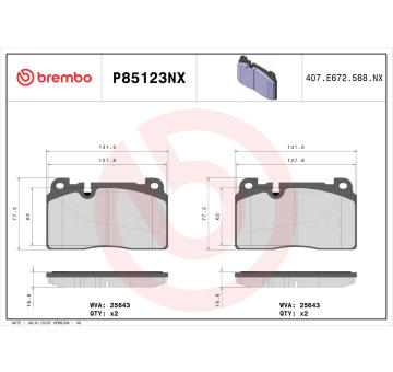Sada brzdových destiček, kotoučová brzda BREMBO P85123NX