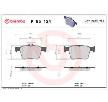 Sada brzdových destiček, kotoučová brzda BREMBO P 85 124X