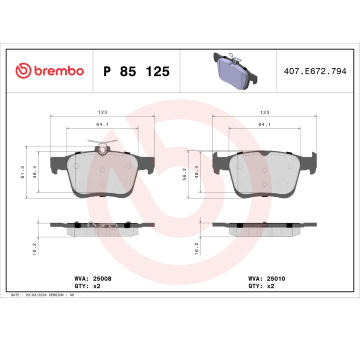 Sada brzdových destiček, kotoučová brzda BREMBO P 85 125X