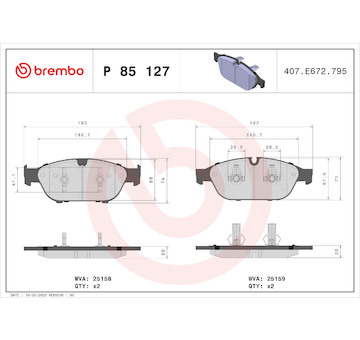 Sada brzdových destiček, kotoučová brzda BREMBO P 85 127