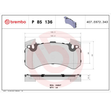 Sada brzdových destiček, kotoučová brzda BREMBO P 85 136